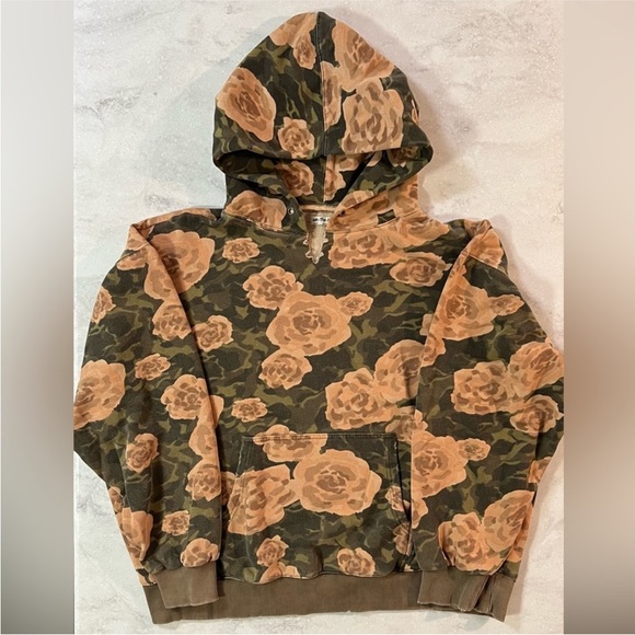 Free People It's A Vibe Printed Hoodie Camouflage with Dusty Peach Roses - Picture 5 of 9
